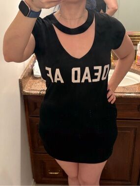 Black 'Dead AF' V-Neck Dress